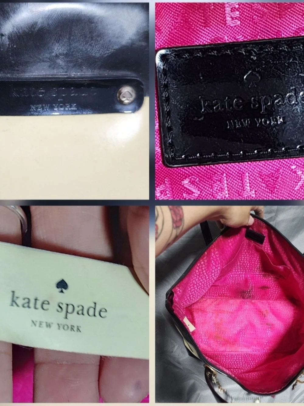 Kate Spade Large Black & Ivory Striped Tote Bag Purse Pool Bag